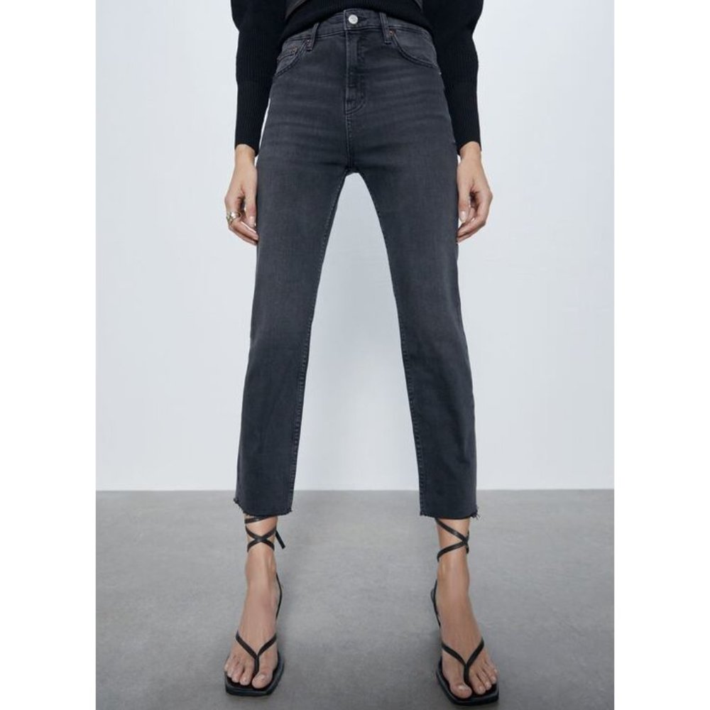 Zara Premium Slim Jeans Sky Black Distressed Grey - Picture 2 of 11